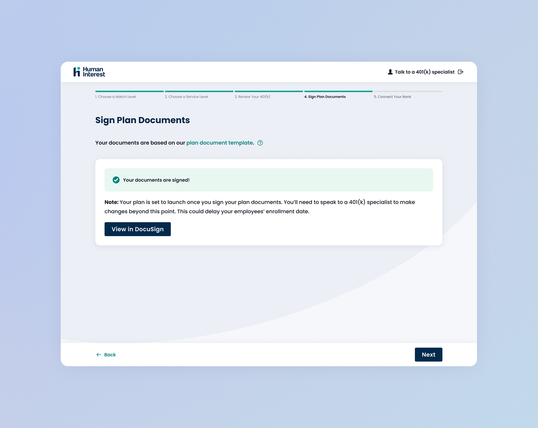 Sign your plan documents